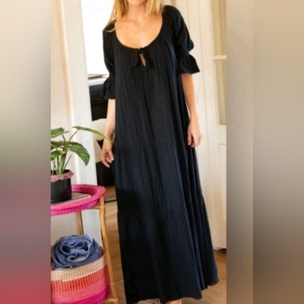 NATURAL LIFE SEINNA GAUZE BLACK BOHO MAXI TIE KNOT MEDIUM EXCELLENT